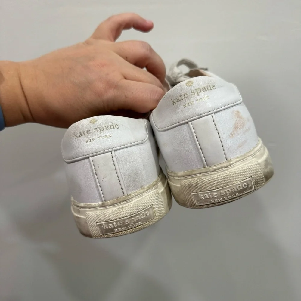 Kate Spade White Fez Leather Lace-Up Sneakers Size 9